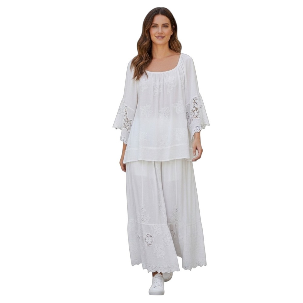 Sofia Silk Embroidered Lace Women's One‎ Size Floral Bohemian Romantic Italy Top